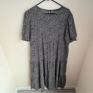 Pretty Garden black white cheetah leopard midi maxi short sleeve dress women XL